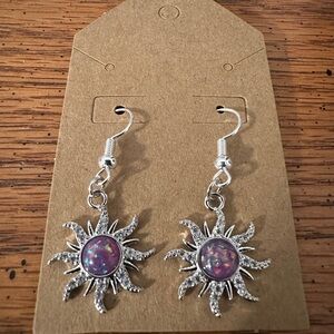 Silver Sunburst Earrings with Opal Accents